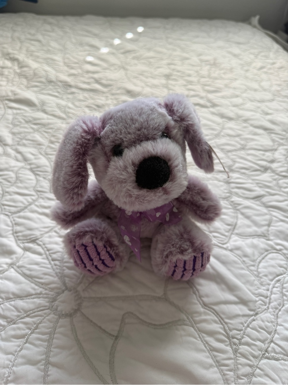 Lavender Plush Puppy Toy with Polka Dot Bow